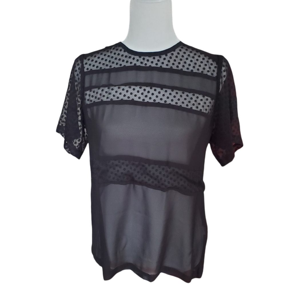 Nanette Lapore Short Sleeve Top with Swiss Dot Detail and Back Zip size Small